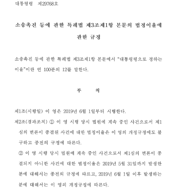 소송촉진 등에 관한 특례법상 법정이율 변경