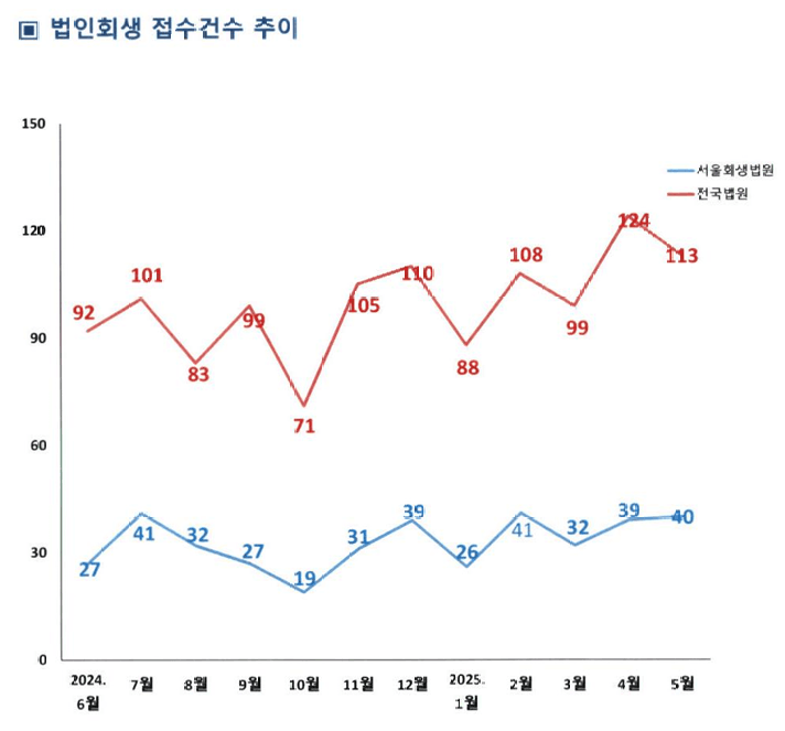 2025년 5월 기준 법인회생 법인파산 사건 추계